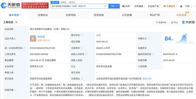 南方電網數字電網集團云南公司成立，注冊資本6000萬元布局數字產業